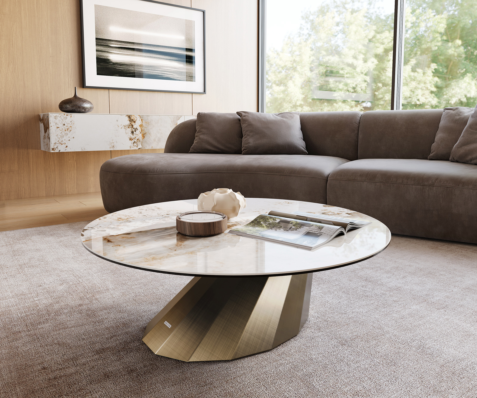 Dohányzóasztal Edge kerek 100x100 cm kerámia Minas Melange Parabi metál arany