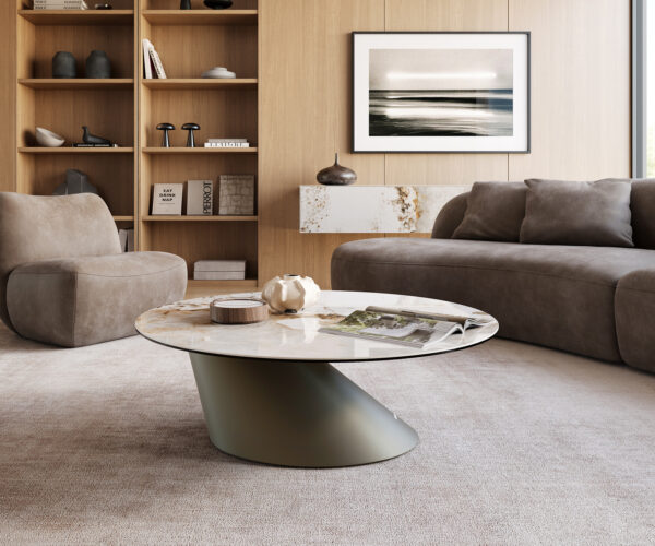 Dohányzóasztal Edge kerek 100x100 cm kerámia Minas Melange Conis fém titán színű hatású - Image 2