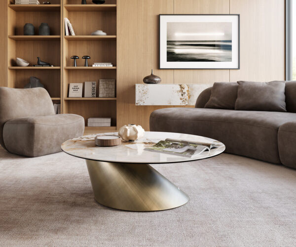 Dohányzóasztal Edge kerek 100x100 cm kerámia Minas Melange Conis metál arany - Image 2