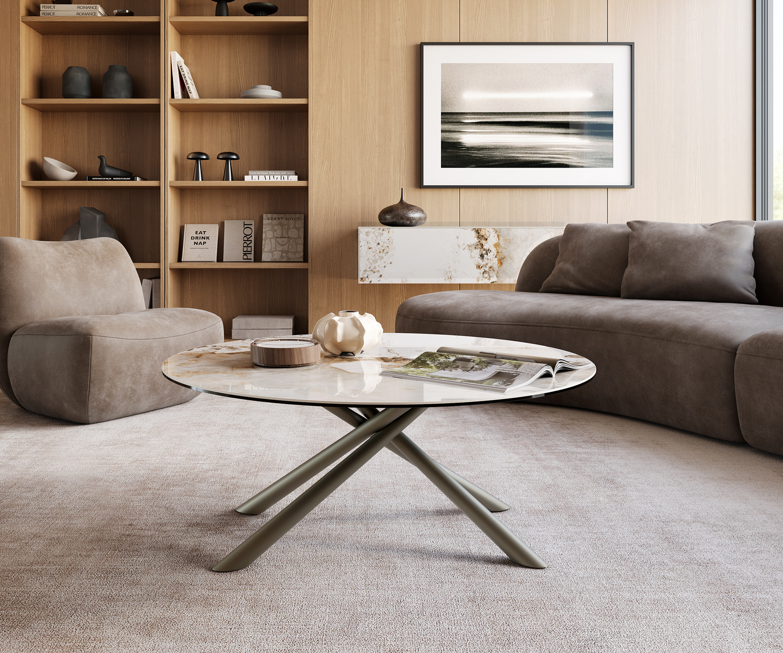 Dohányzóasztal Edge kerek 100x100 cm kerámia Minas Melange Sarity fém titán színű effektfinish - Image 2
