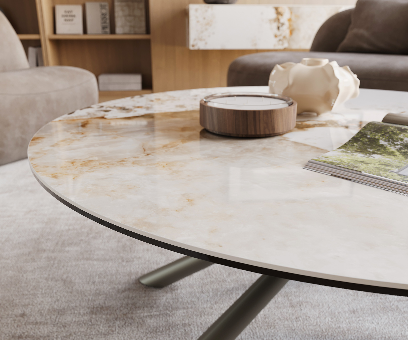 Dohányzóasztal Edge kerek 100x100 cm kerámia Minas Melange Sarity fém titán színű effektfinish - Image 6