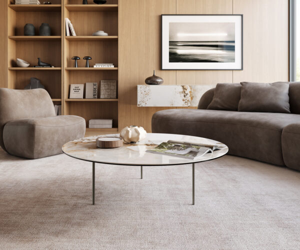 Dohányzóasztal Edge kerek 100x100 cm kerámia Minas Melange Trive fém titán színű effektfinish - Image 6
