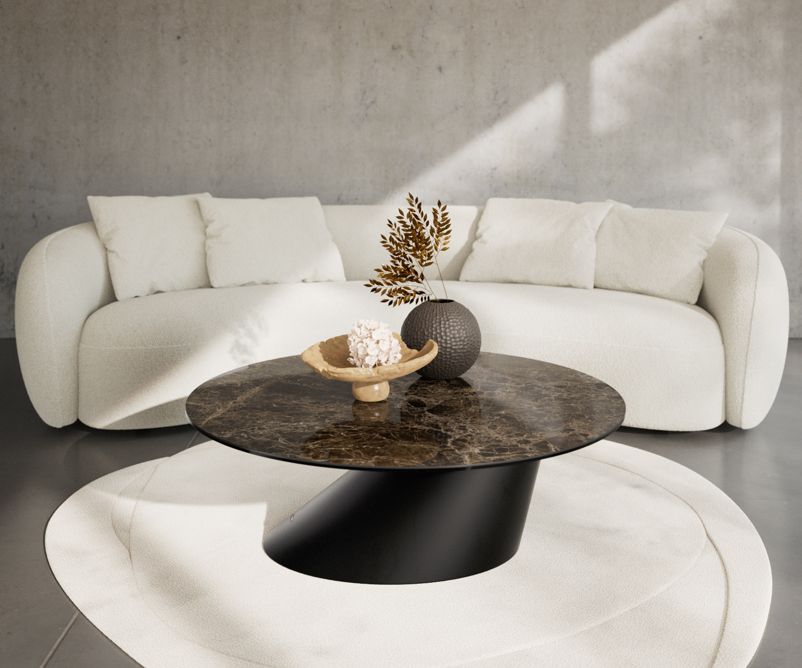 Dohányzóasztal Edge kerek 100x100 cm Laminam® Emperador Extra Lucidato kerámia sötétbarna kúpos fém fekete - Image 2