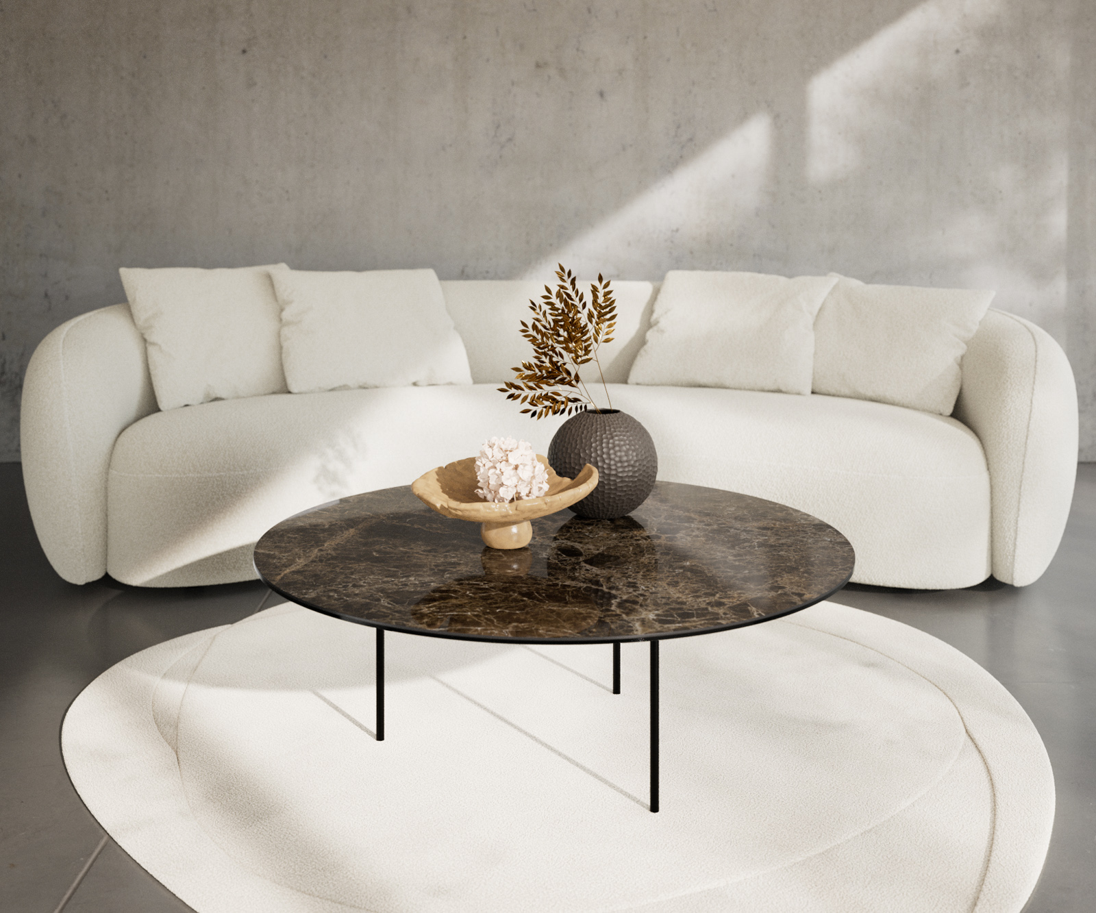 Dohányzóasztal Edge kerek 100x100 cm Laminam® Emperador Extra Lucidato kerámia sötétbarna Trive fém fekete - Image 2