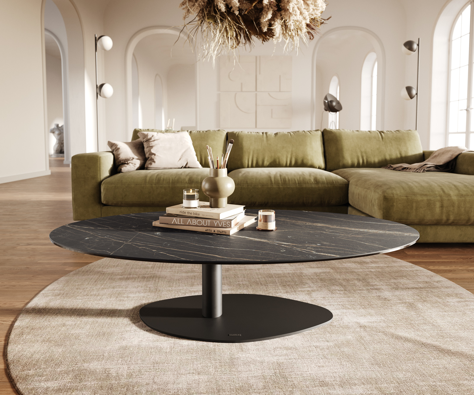 Dohányzóasztal Edge ovális 140x80 cm Laminam® kerámia Noir Desir barna Vibany fém fekete - Image 2