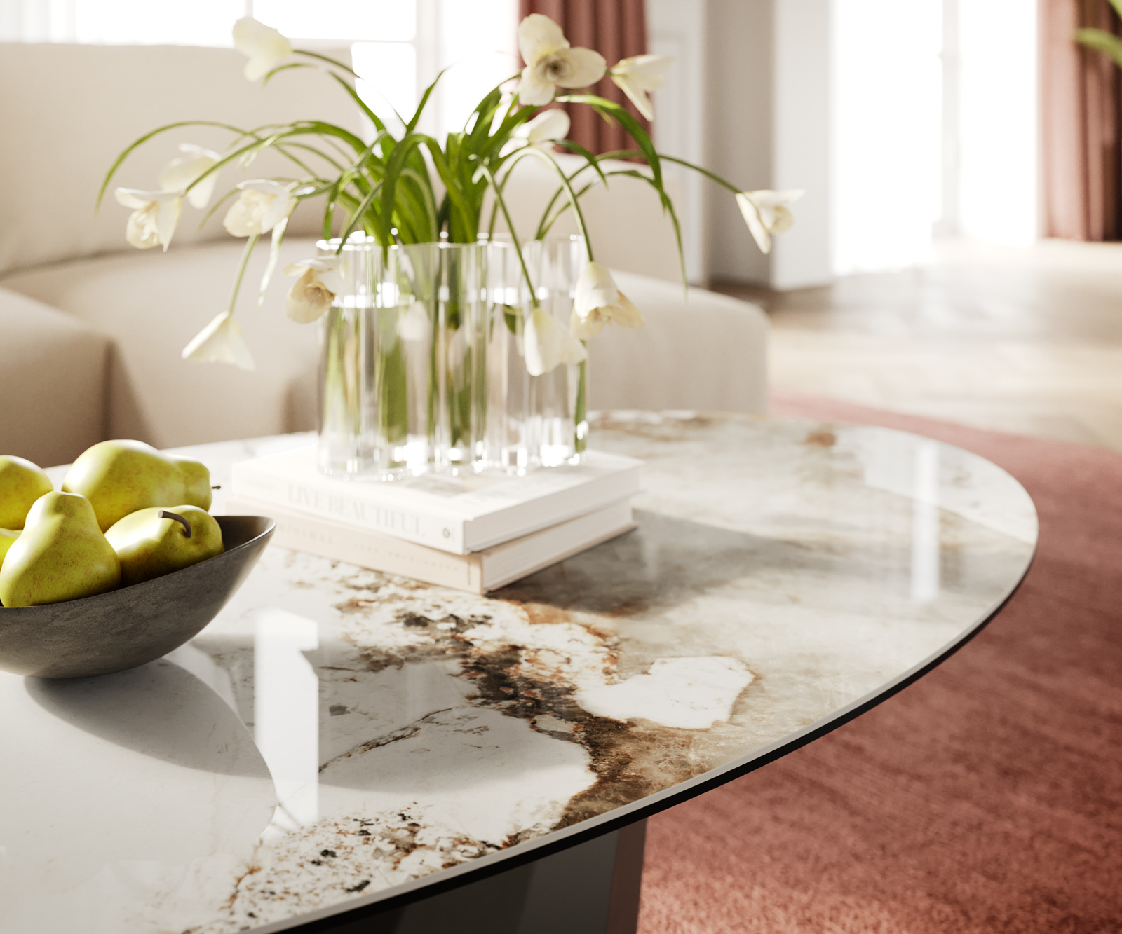 Dohányzóasztal Edge ovális 140x80 cm kerámia Minas melange Parabi fém titán színű effektfinish - Image 6