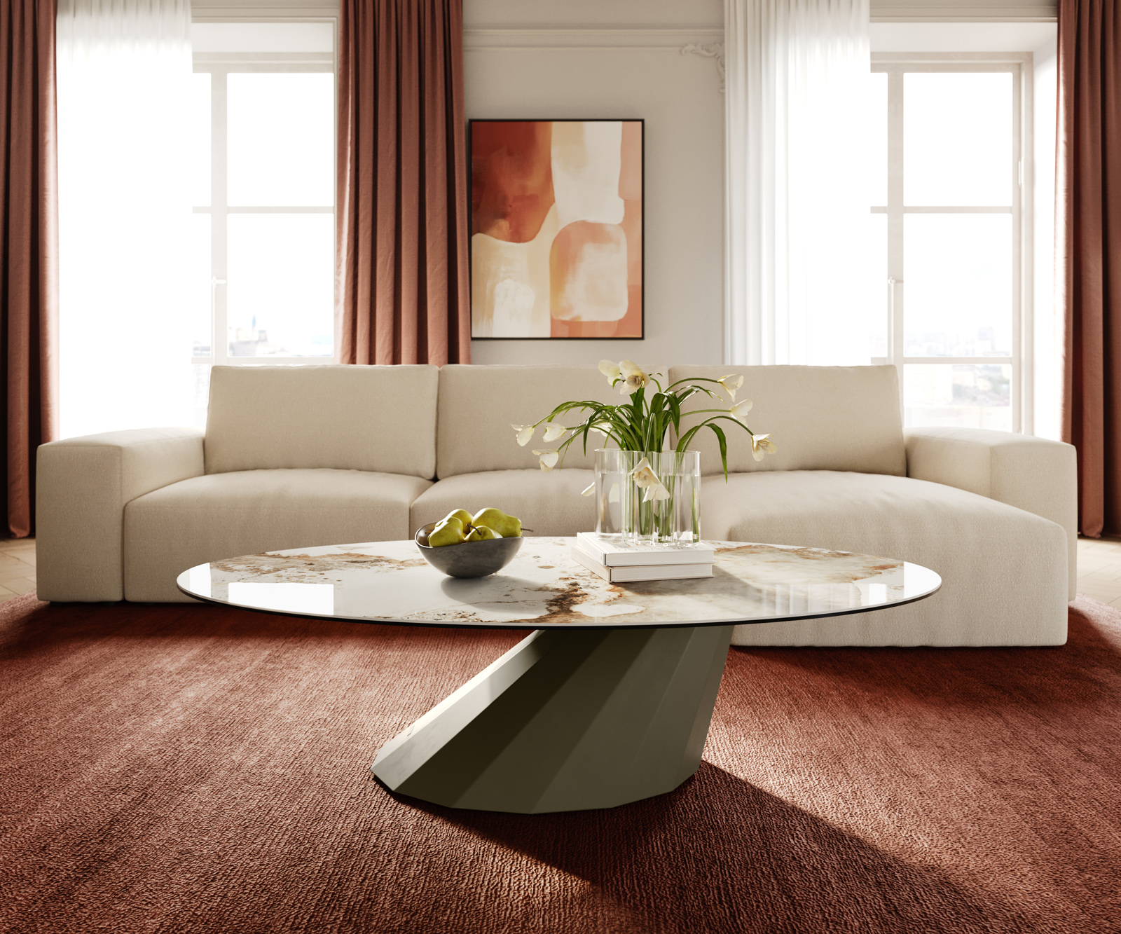 Dohányzóasztal Edge ovális 140x80 cm kerámia Minas melange Parabi fém titán színű effektfinish - Image 2