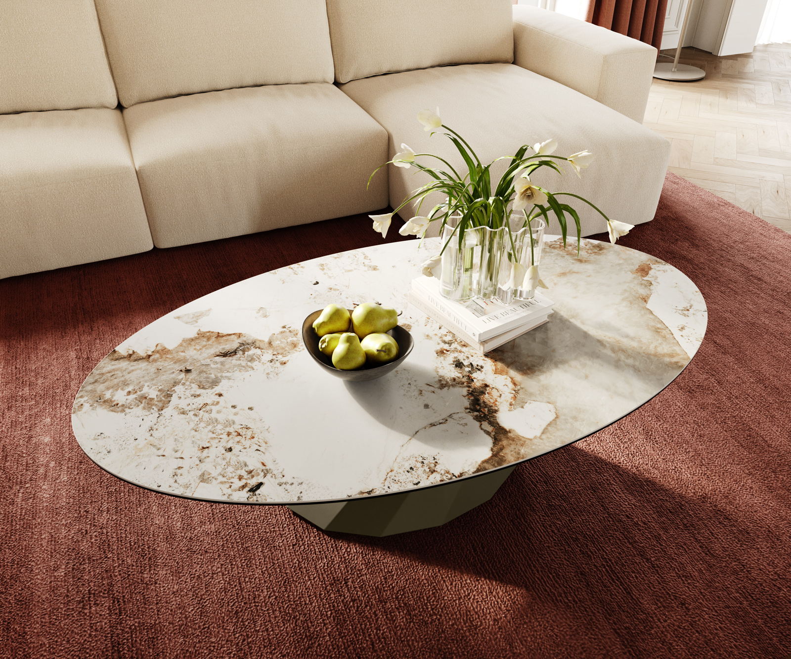 Dohányzóasztal Edge ovális 140x80 cm kerámia Minas melange Parabi fém titán színű effektfinish - Image 4