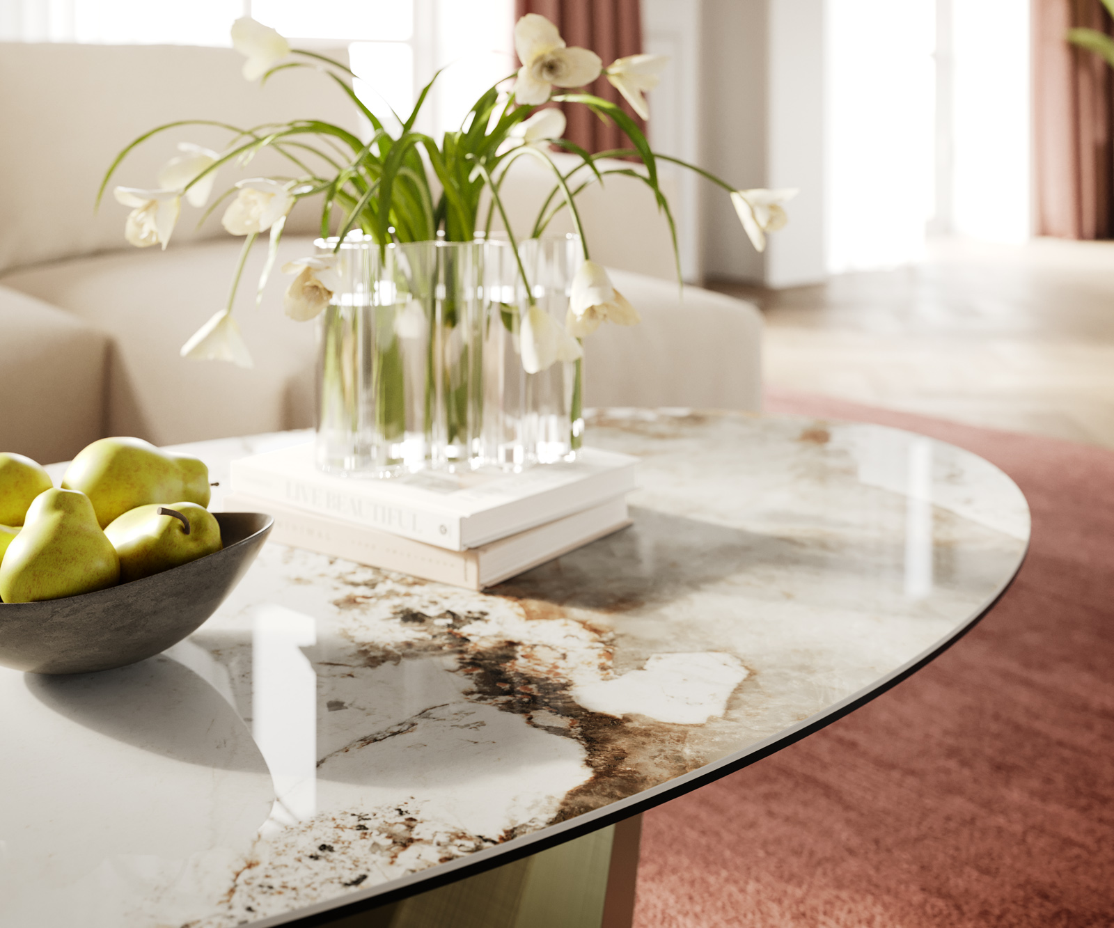 Dohányzóasztal Edge ovális 140x80 cm kerámia Minas melange Parabi metál arany - Image 6