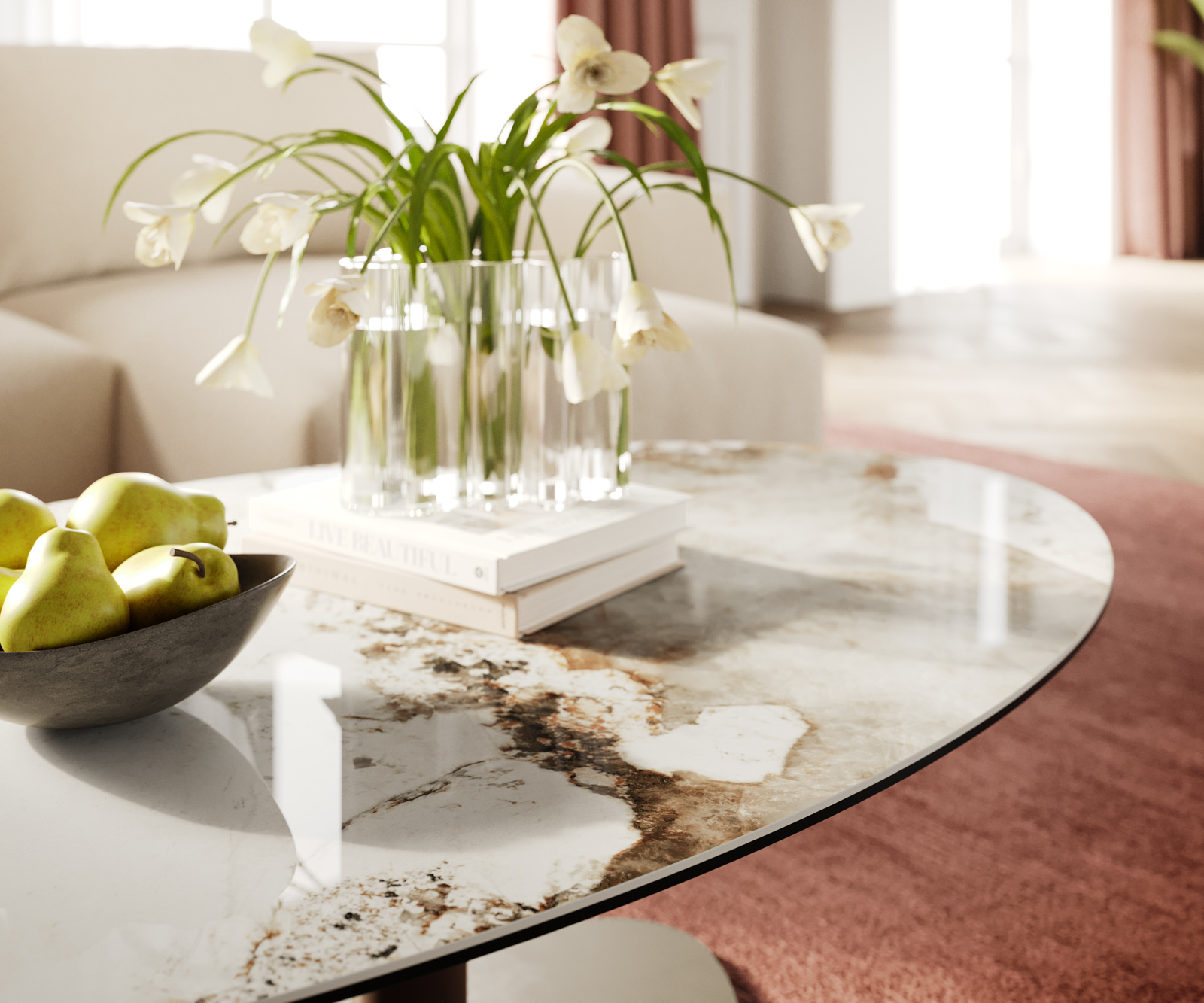 Dohányzóasztal Edge ovális 140x80 cm kerámia Minas Melange Vibany fém titán színű effektfinish - Image 6