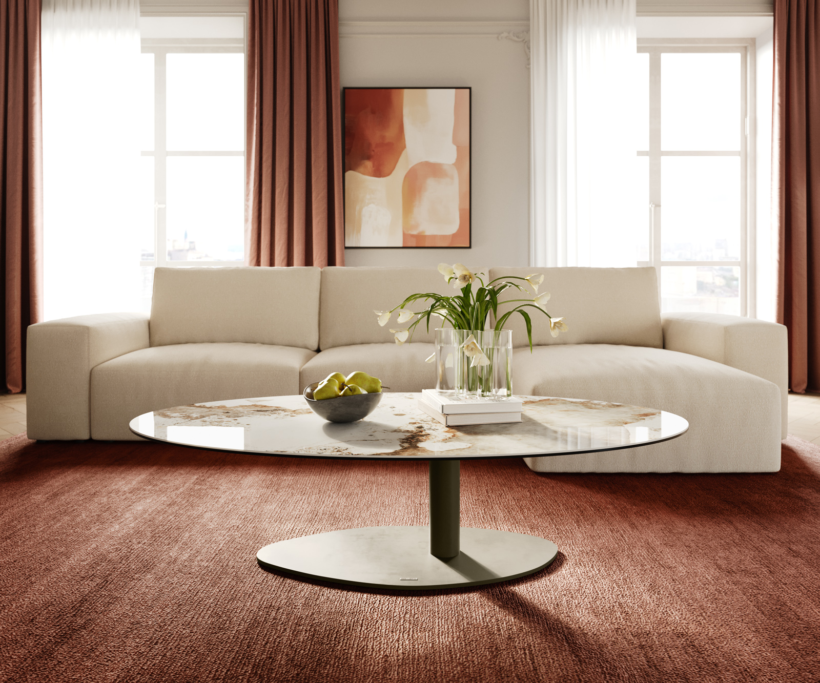 Dohányzóasztal Edge ovális 140x80 cm kerámia Minas Melange Vibany fém titán színű effektfinish - Image 2