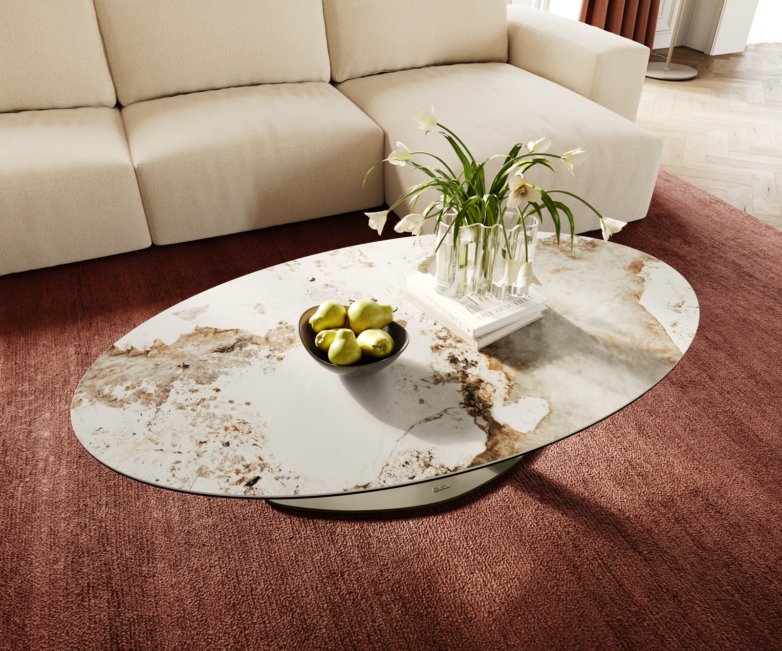 Dohányzóasztal Edge ovális 140x80 cm kerámia Minas Melange Vibany fém titán színű effektfinish - Image 4