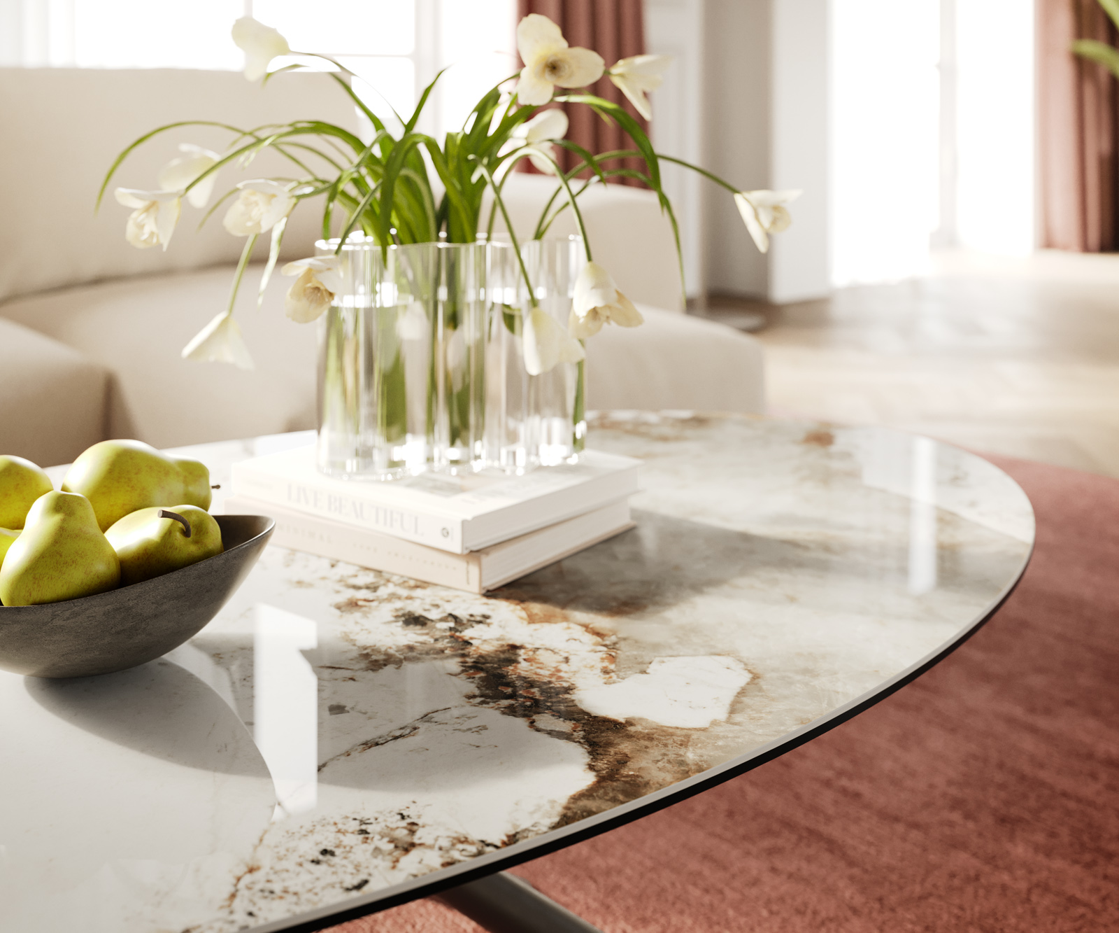 Dohányzóasztal Edge ovális 140x80 cm kerámia Minas Melange Sarity fém titán színű effektfinish - Image 6