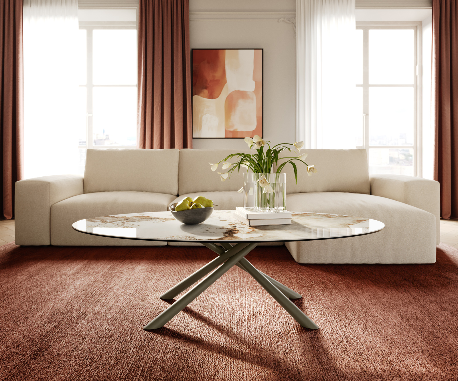 Dohányzóasztal Edge ovális 140x80 cm kerámia Minas Melange Sarity fém titán színű effektfinish - Image 2