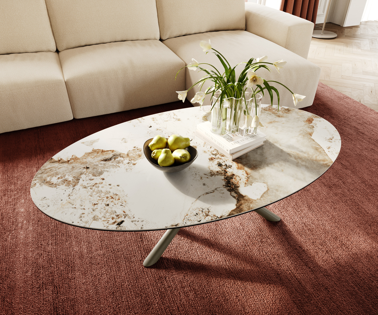 Dohányzóasztal Edge ovális 140x80 cm kerámia Minas Melange Sarity fém titán színű effektfinish - Image 4