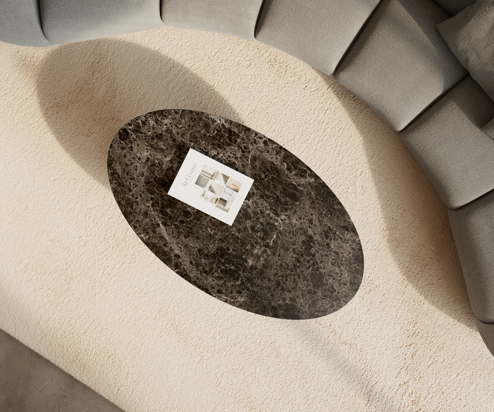 Dohányzóasztal Edge ovális 140x80 cm kerámia Laminam® Emperador Extra Lucidato sötétbarna Sarity fém fekete - Image 4