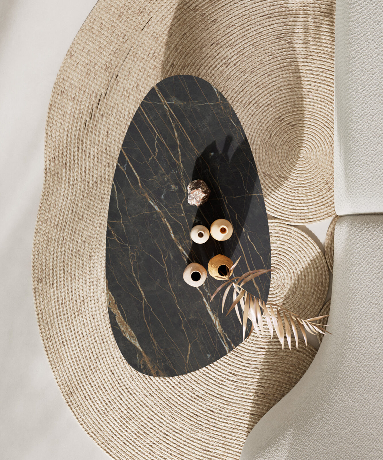 Dohányzóasztal Edge ovális 140x75 cm Laminam® kerámia Noir Desir barna rozsdamentes acél szálcsiszolt - Image 6