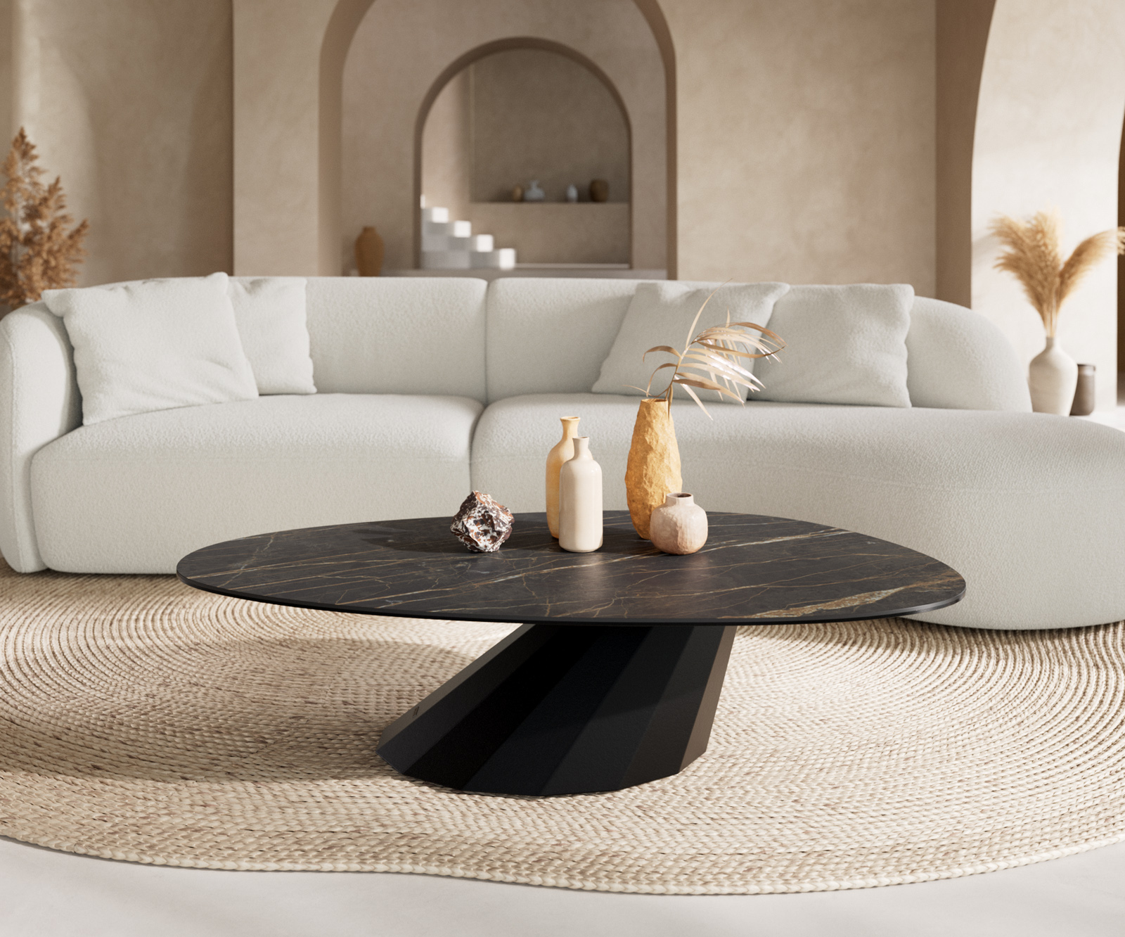 Dohányzóasztal Edge ovális 140x75 cm Laminam® kerámia Noir Desir barna Parabi fém fekete - Image 2