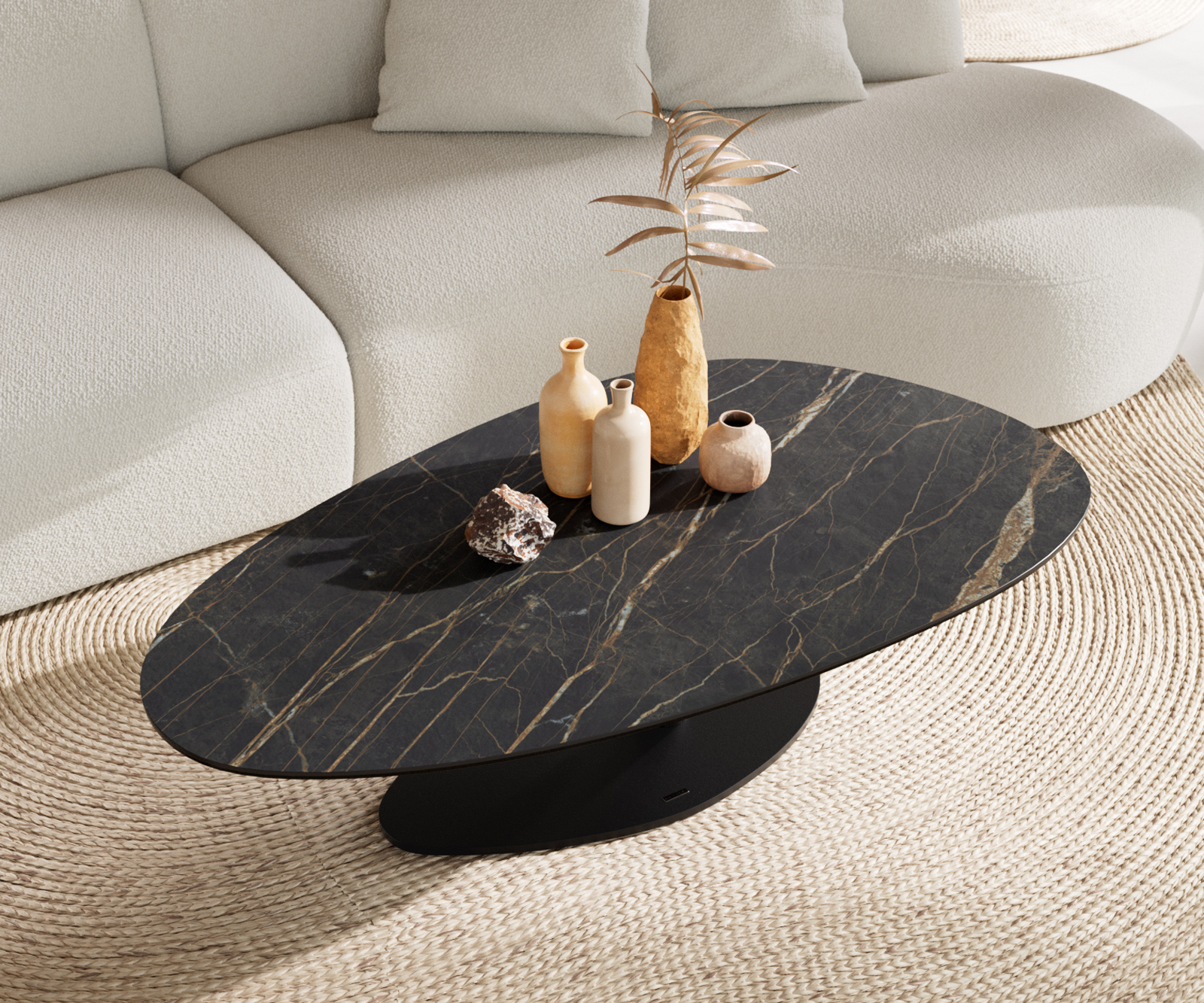 Dohányzóasztal Edge ovális 140x75 cm Laminam® kerámia Noir Desir barna Vibany fém fekete - Image 4