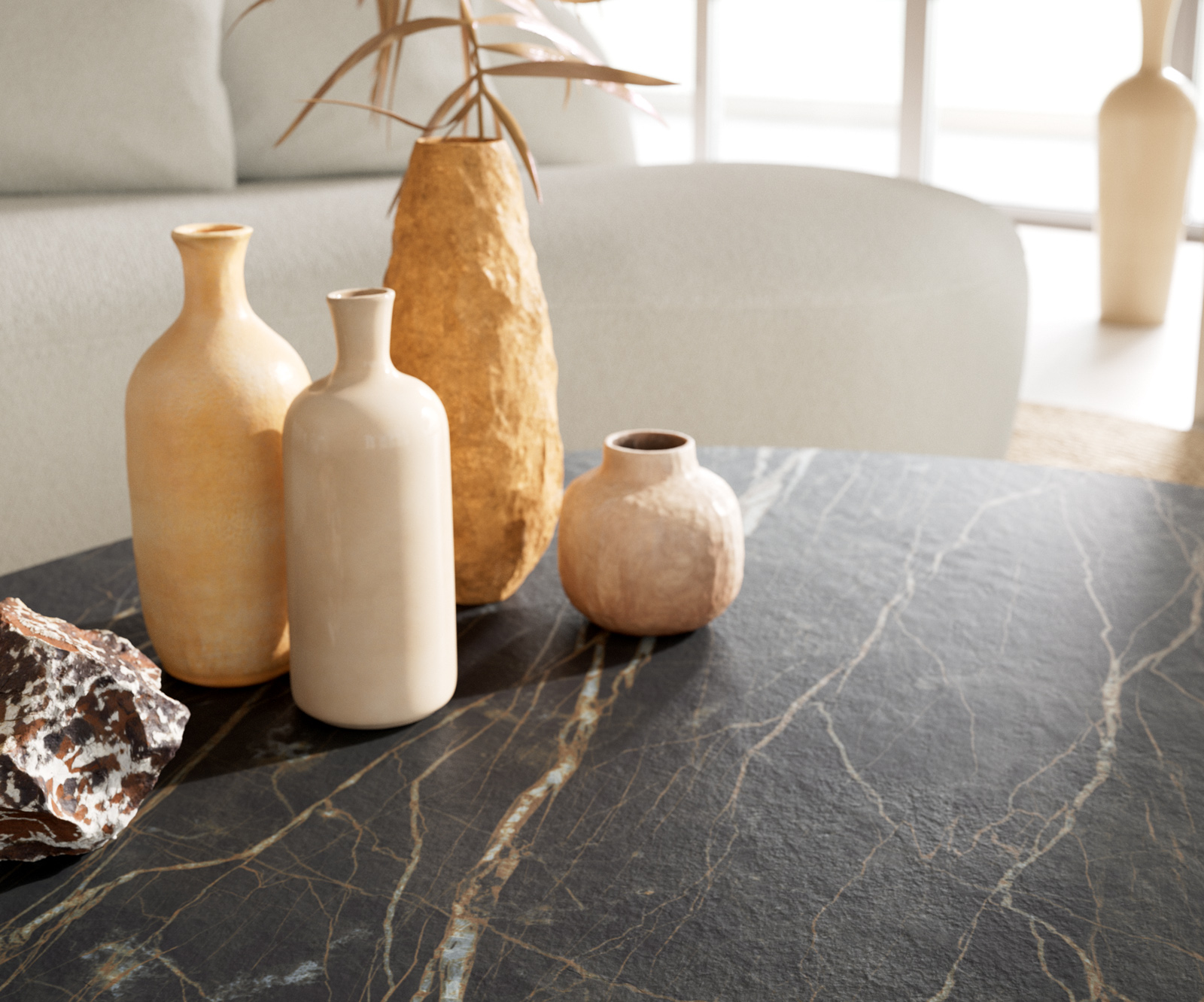 Dohányzóasztal Edge ovális 140x75 cm Laminam® kerámia Noir Desir barna Vibany fém fekete - Image 7