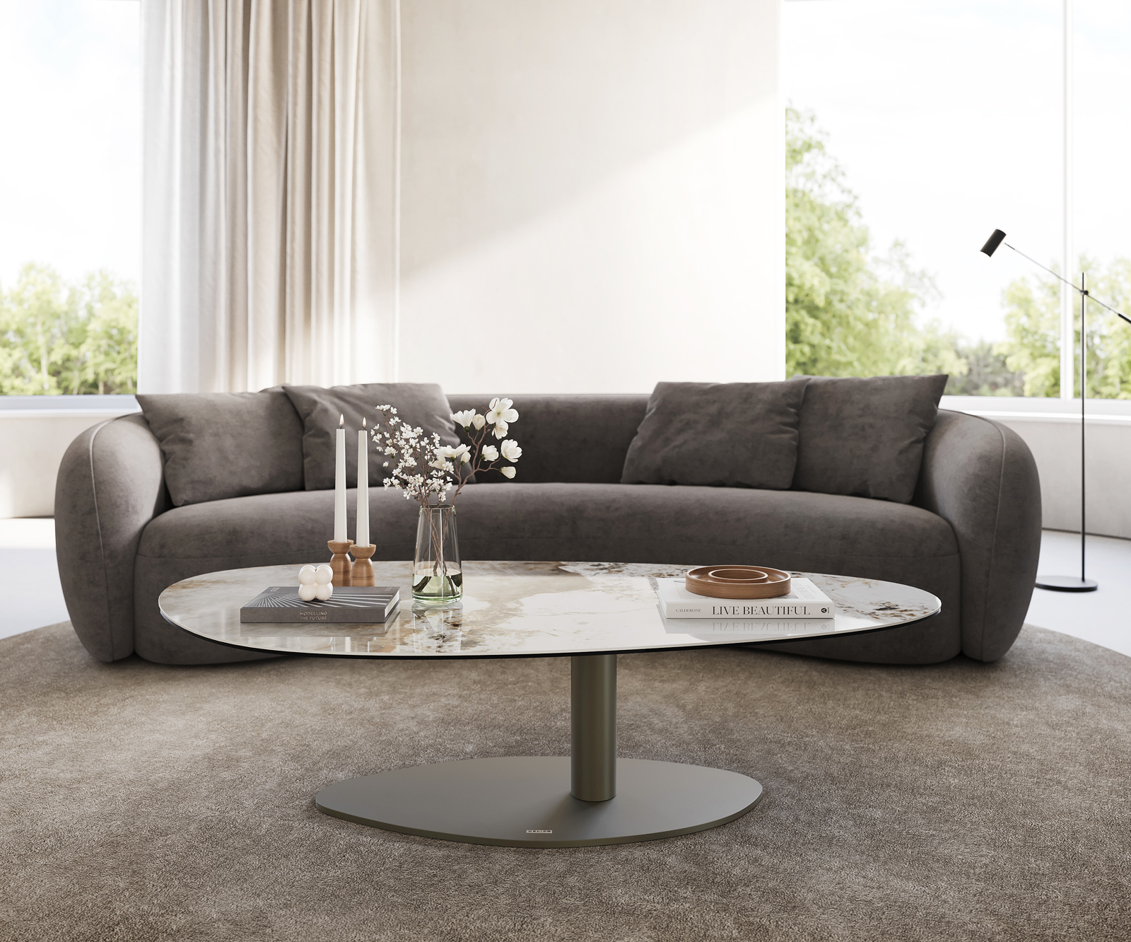 Dohányzóasztal Edge ovális 140x75 cm kerámia Minas Melange Vibany fém titán színű effektfinish - Image 2