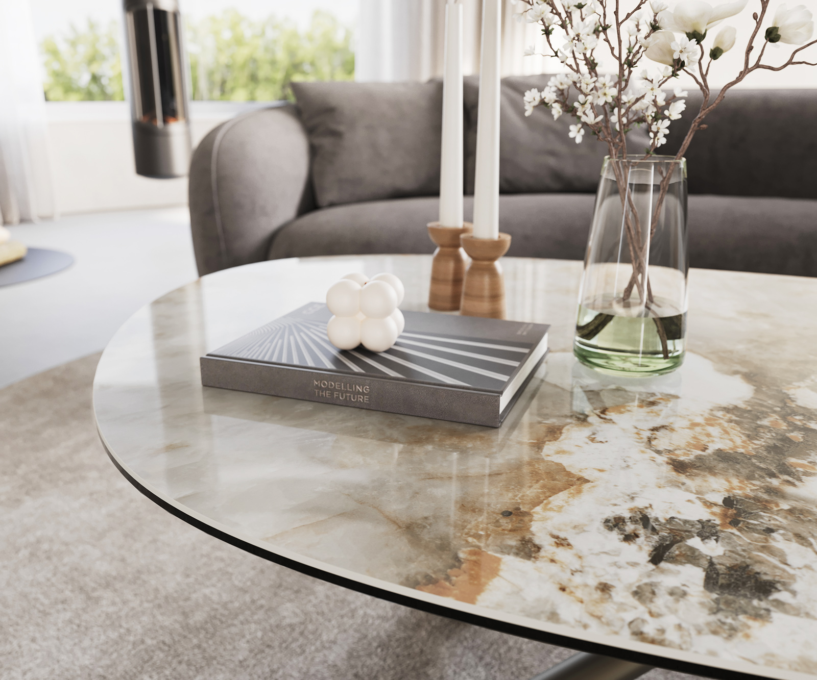 Dohányzóasztal Edge ovális 140x75 cm kerámia Minas Melange Sarity fém titán színű effektfinish - Image 6