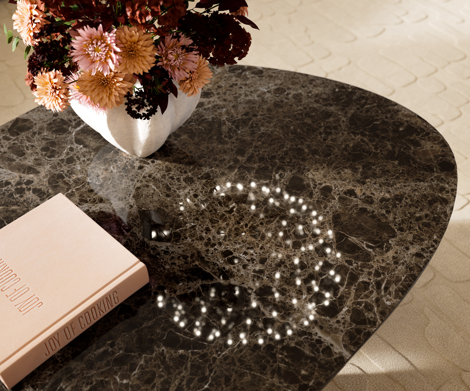 Dohányzóasztal Edge ovális 140x75 cm kerámia Laminam® Emperador Extra Lucidato sötétbarna Parabi metál ezüst - Image 7