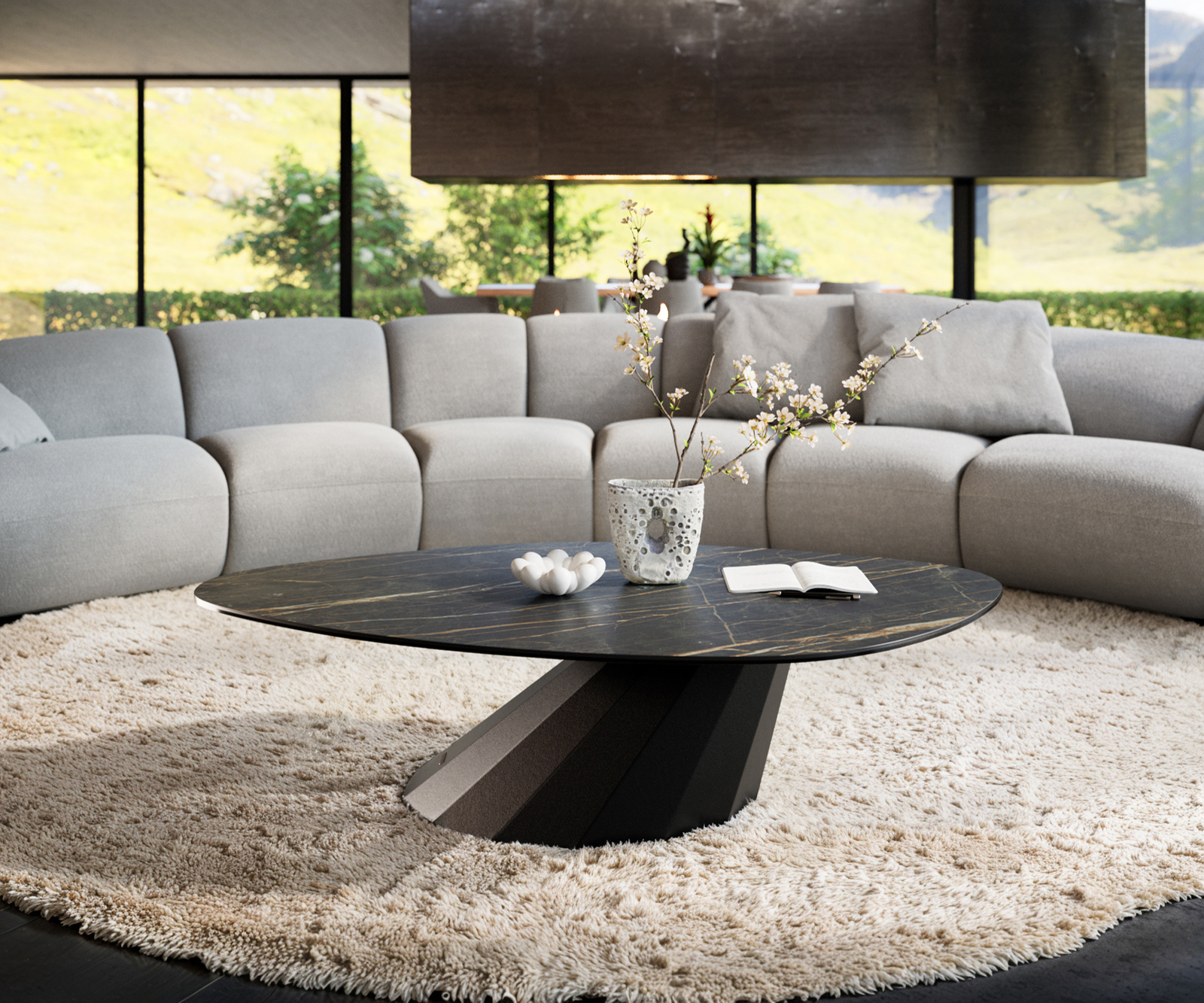 Dohányzóasztal Edge organikus 140x76 cm Laminam® kerámia Noir Desir barna Parabi fém fekete - Image 2