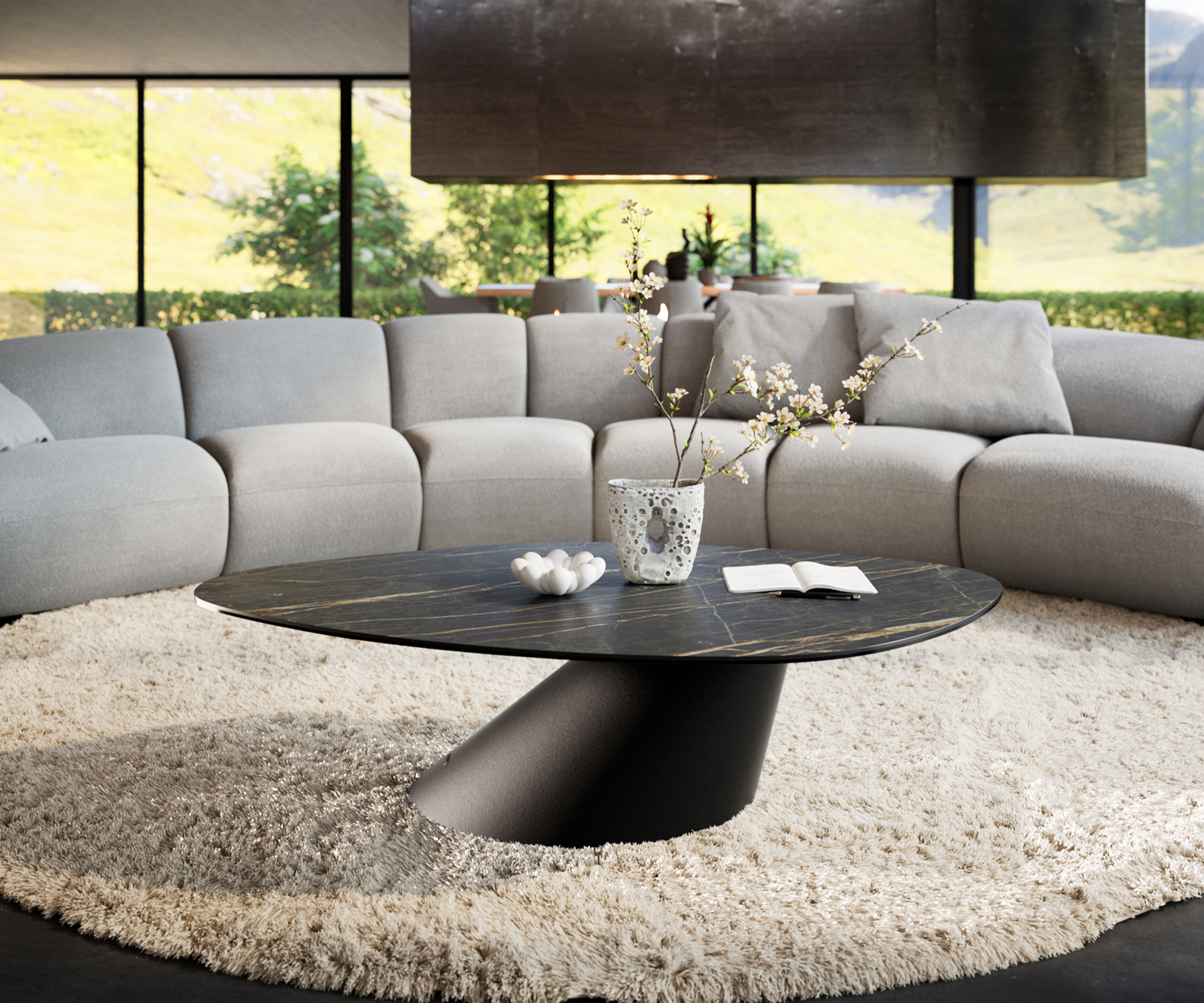 Dohányzóasztal Edge organikus 140x76 cm Laminam® kerámia Noir Desir barna Conis fém fekete - Image 2
