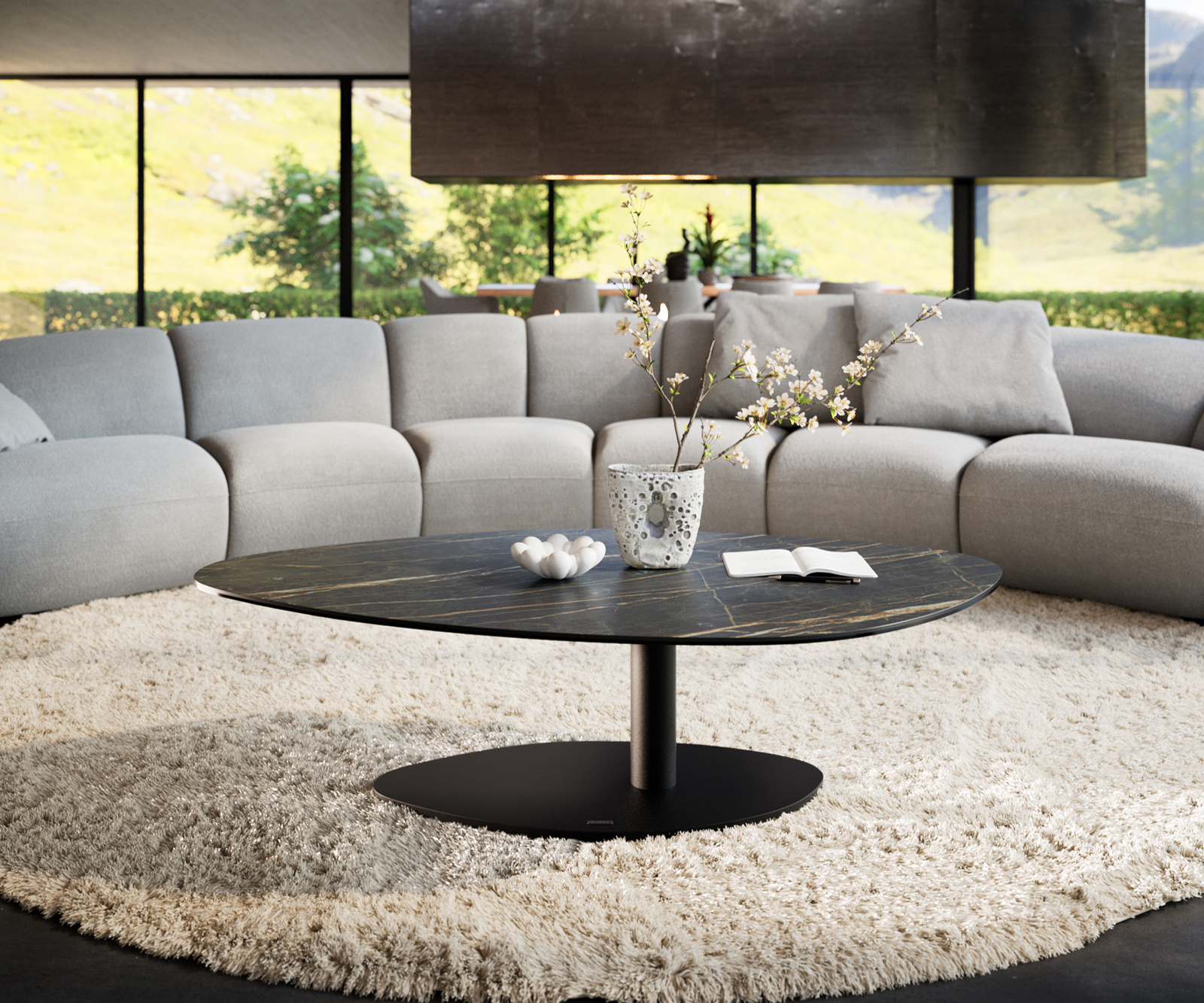 Dohányzóasztal Edge organikus 140x76 cm Laminam® kerámia Noir Desir barna Vibany fém fekete - Image 2