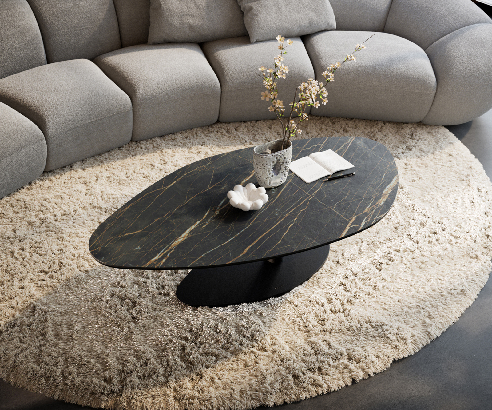 Dohányzóasztal Edge organikus 140x76 cm Laminam® kerámia Noir Desir barna Vibany fém fekete - Image 4