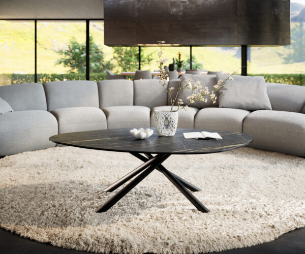 Dohányzóasztal Edge organikus 140x76 cm Laminam® kerámia Noir Desir barna Sarity fém fekete - Image 2