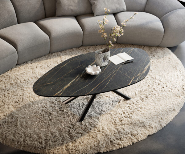 Dohányzóasztal Edge organikus 140x76 cm Laminam® kerámia Noir Desir barna Sarity fém fekete - Image 4