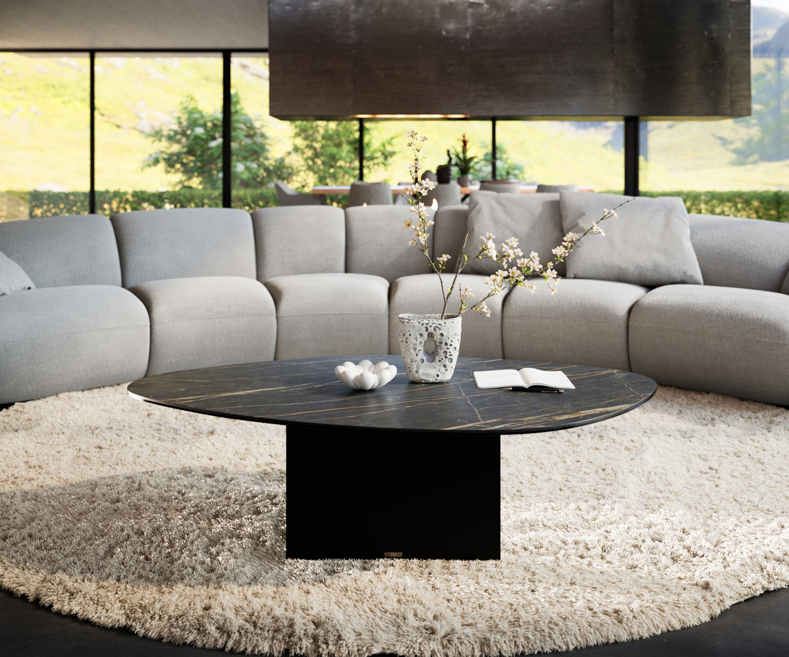 Dohányzóasztal Edge organikus 140x76 cm Laminam® kerámia Noir Desir barna Salto fém fekete - Image 2