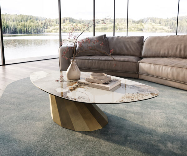 Dohányzóasztal Edge organikus 140x76 cm kerámia Minas melange Parabi metál arany - Image 2