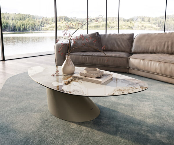 Dohányzóasztal Edge organikus 140x76 cm kerámia Minas melange Conis fém titán színű effektfinish - Image 2
