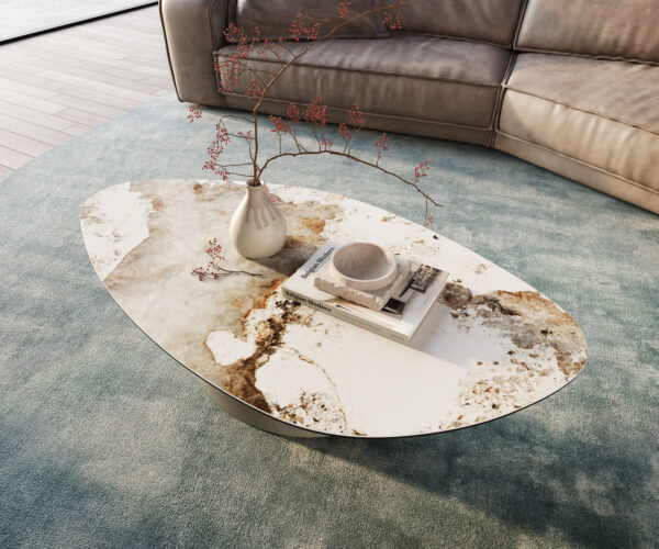 Dohányzóasztal Edge organikus 140x76 cm kerámia Minas melange Conis fém titán színű effektfinish - Image 4