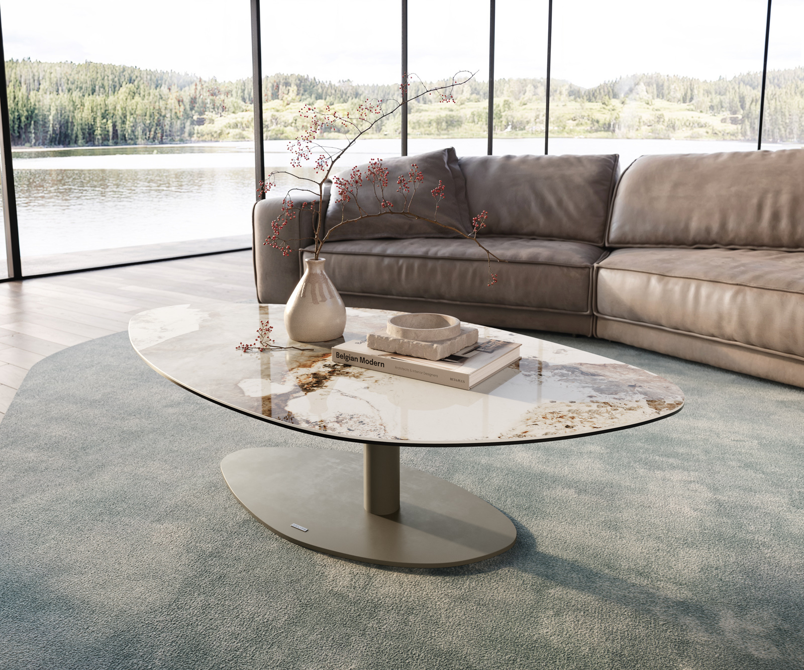 Dohányzóasztal Edge organikus 140x76 cm kerámia Minas melange Vibany fém effektfinish titán - Image 2