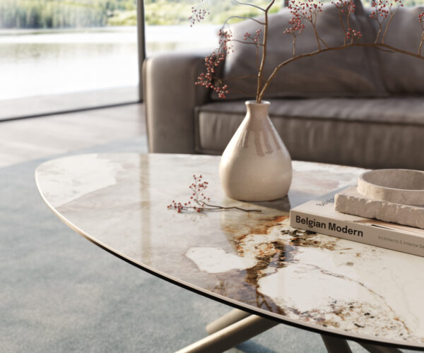 Dohányzóasztal Edge organikus 140x76 cm kerámia Minas melange Sarity fém titán színű effektfinish - Image 6