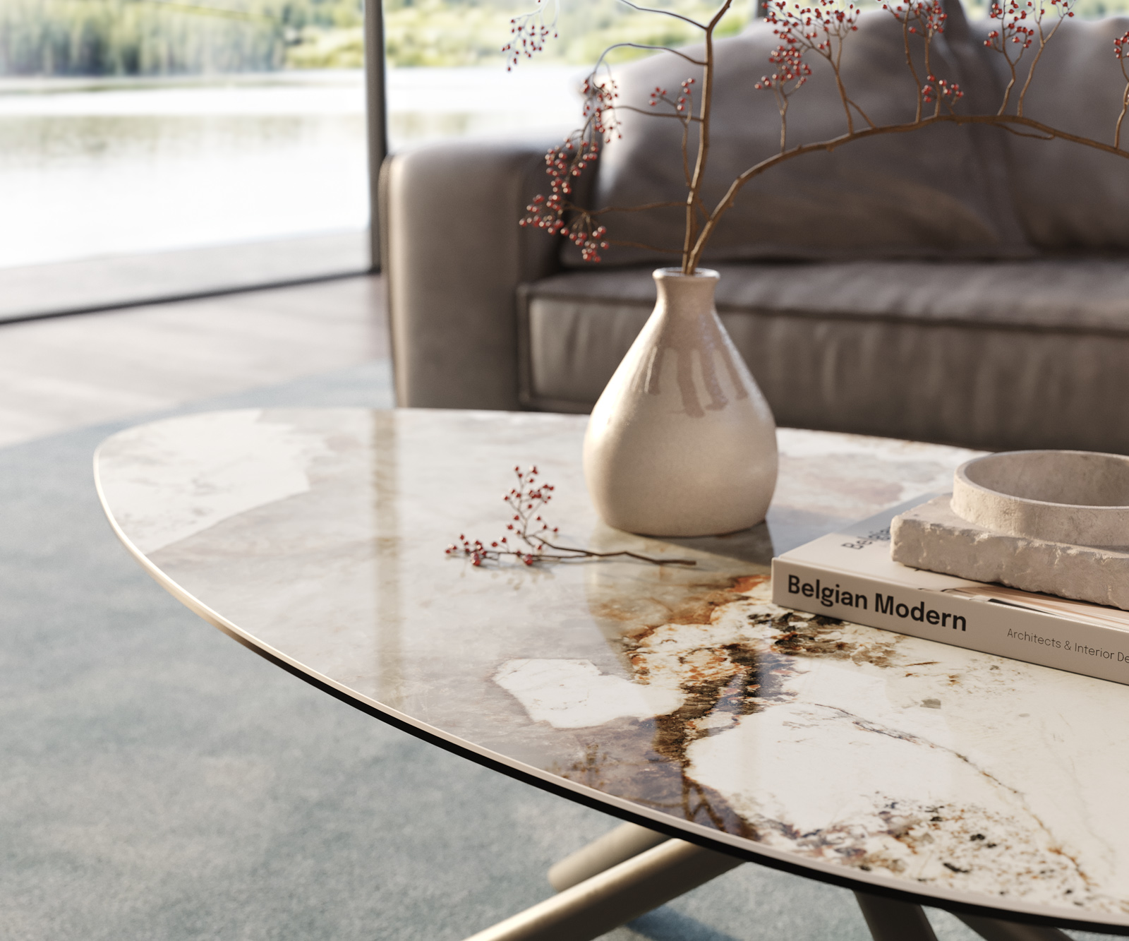 Dohányzóasztal Edge organikus 140x76 cm kerámia Minas melange Sarity fém titán színű effektfinish - Image 6