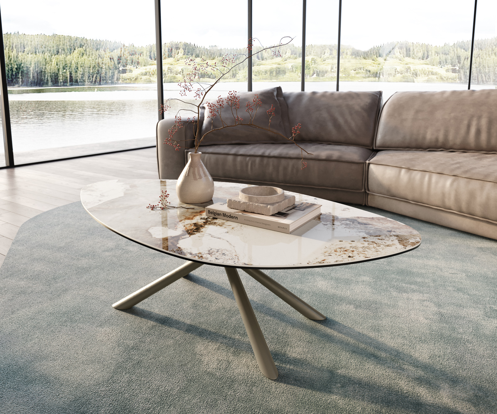 Dohányzóasztal Edge organikus 140x76 cm kerámia Minas melange Sarity fém titán színű effektfinish - Image 2