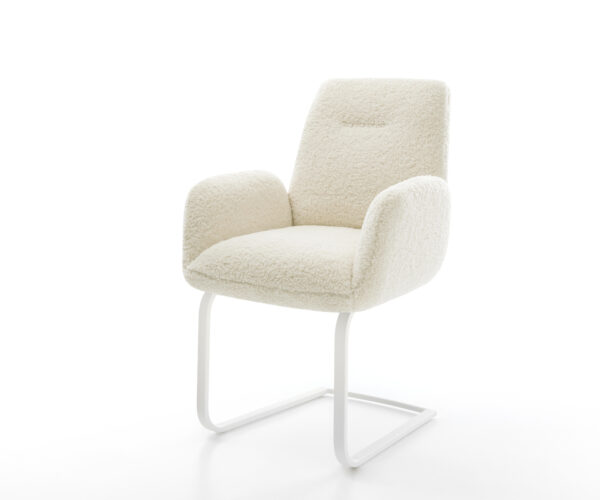 Étkezőszék Zoa-Flex teddy szövet bézs konzolos lapos fehér zsákrugós