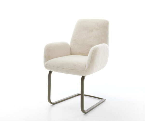 Étkezőszék Zoa-Flex plüss krémfehér konzolos lapos titánszínű zsákrugós étkezőszék