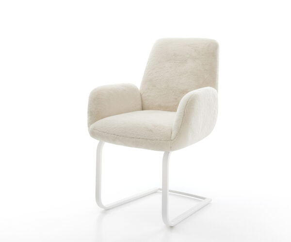 Étkezőszék Zoa-Flex plüss krémfehér konzolos lapos fehér zsákrugós