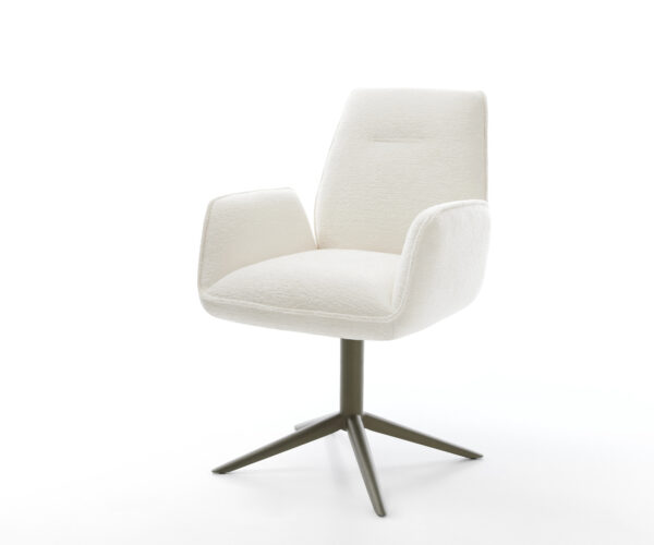 Étkezőszék Zoa-Flex bouclé puha bézs kereszt láb titánszínű hatvan fokban forgatható hintamechanizmus zsákrugós matrac