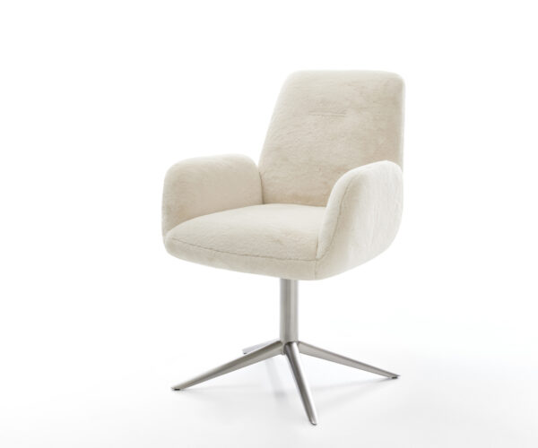 Étkezőszék Zoa-Flex plüss krémfehér rozsdamentes acél kereszt láb 360° forgatható billenő zsákrugós matrac