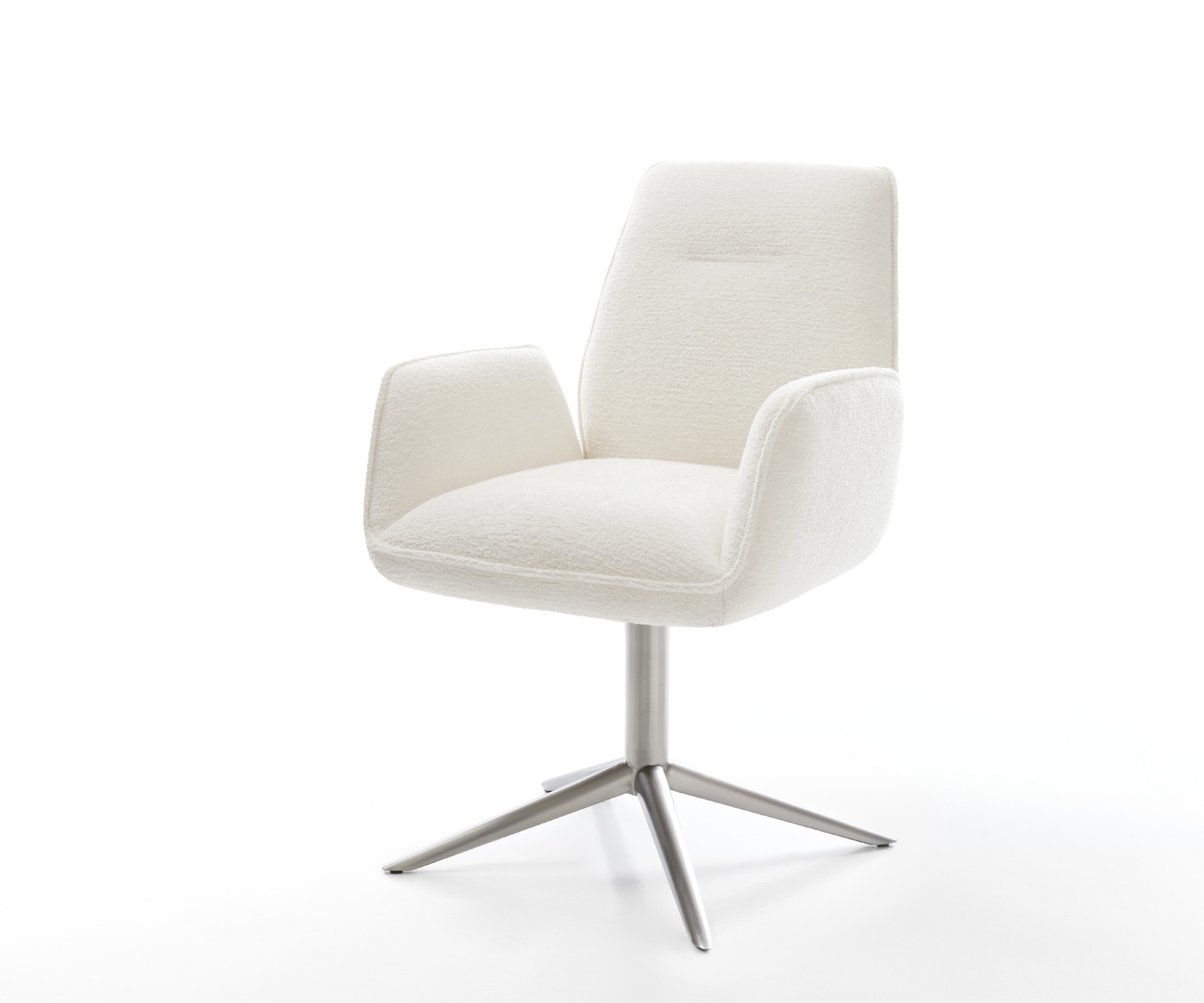 Étkezőszék Zoa-Flex bouclé puha bézs rozsdamentes acél kereszt láb 360° forgatható billenő zsákrugós matrac