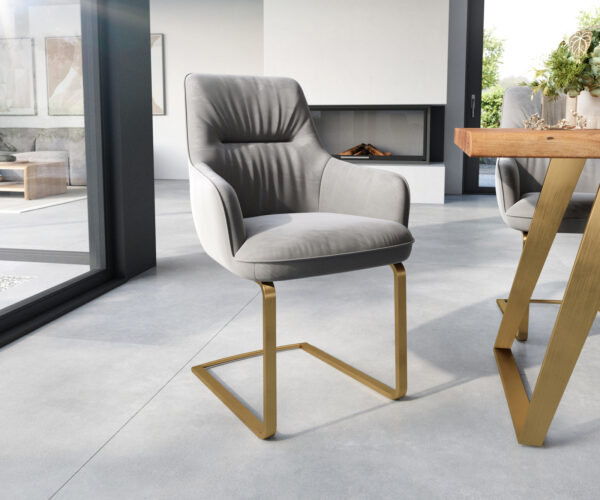 Étkezőszék Zelia-Flex karfás bársony szürke konzolos lapos arany zsákrugós