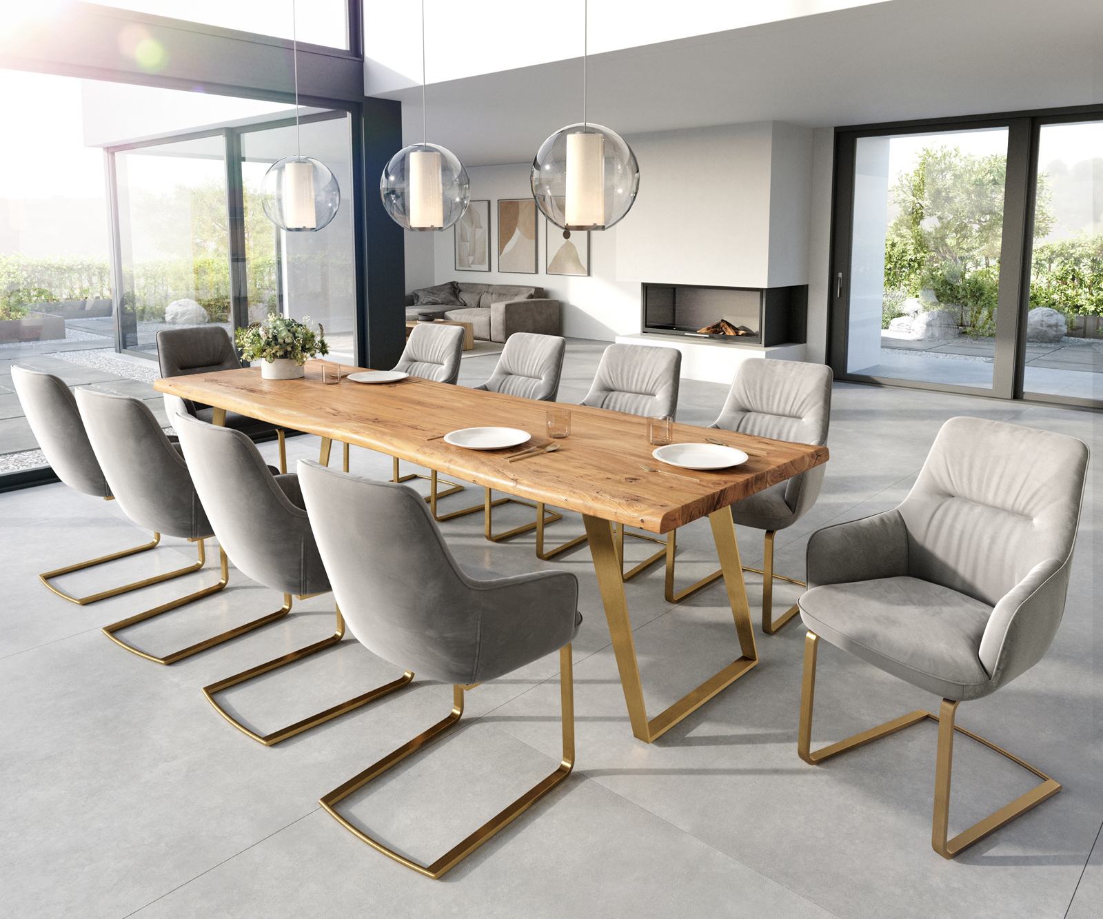 Étkezőszék Zelia-Flex karfás bársony szürke konzolos lapos arany zsákrugós - Image 4