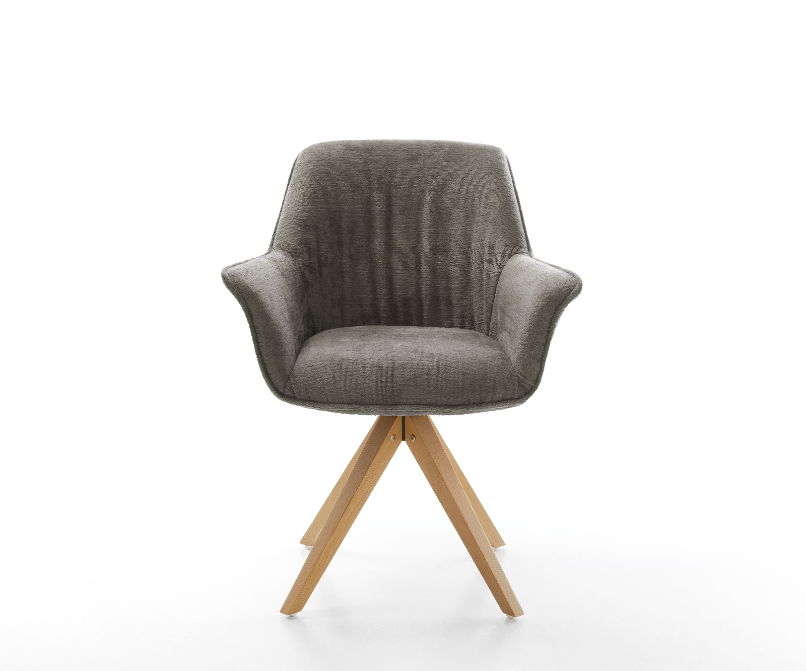 Étkezőszék Keila-Flex karfás bouclé puha sötét bézs fa láb szögletes természetes 180° forgatható - Image 2